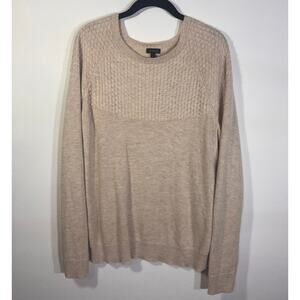 Talbots Beige Textured Knit Sweater Crewneck Lambswool Blend Size L